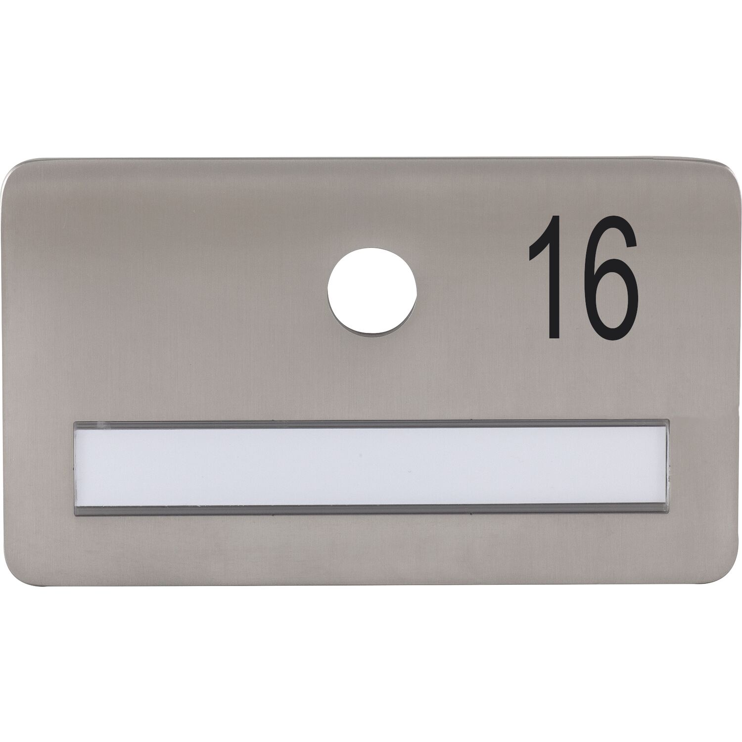 SOLIDO Namensschild ohne Spion, Bohrung ø 14, Edelstahl satiniert, Gravur Nr. 16