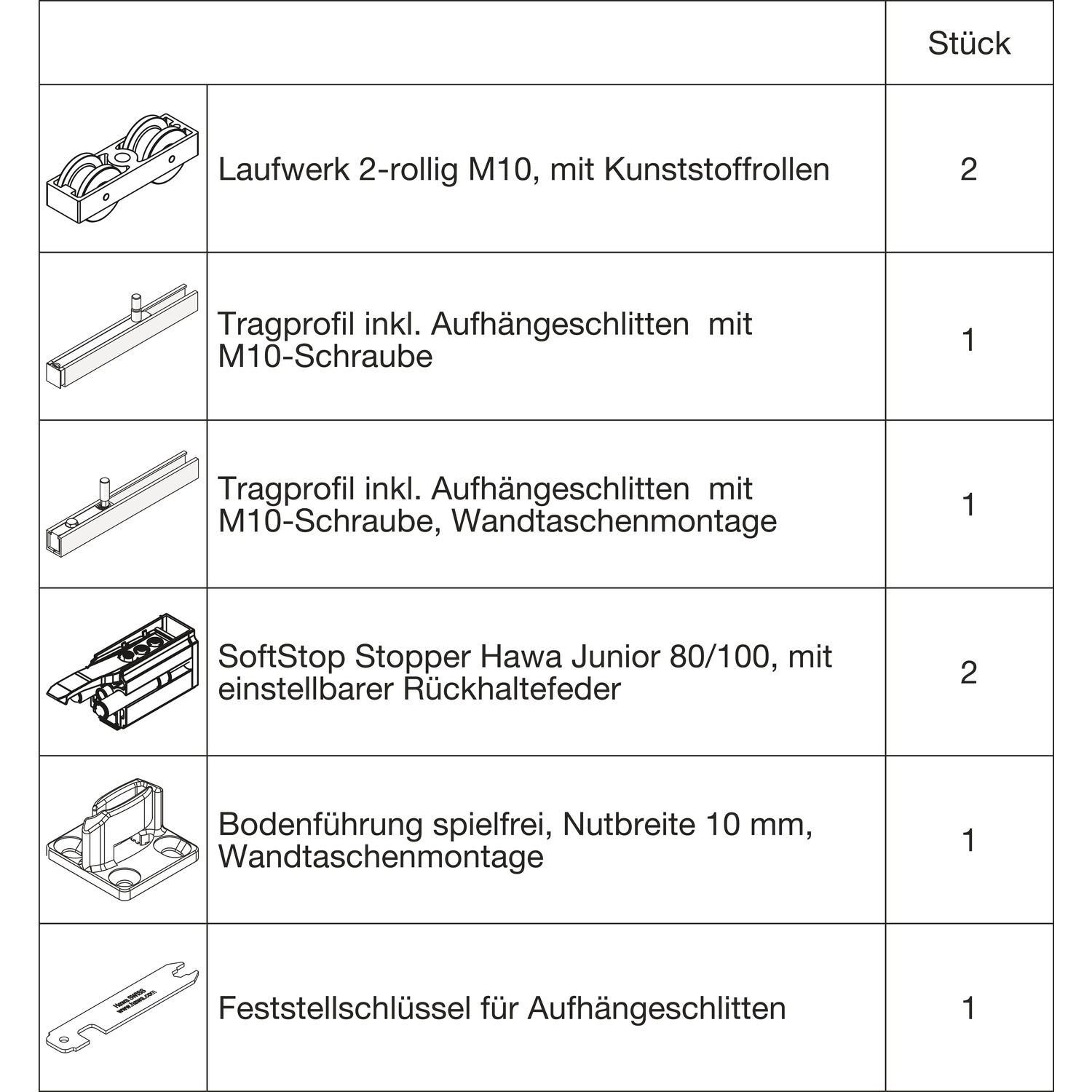 HAWA Junior 100/B-Pocket Beschlagset Holz SoftStop (30248)