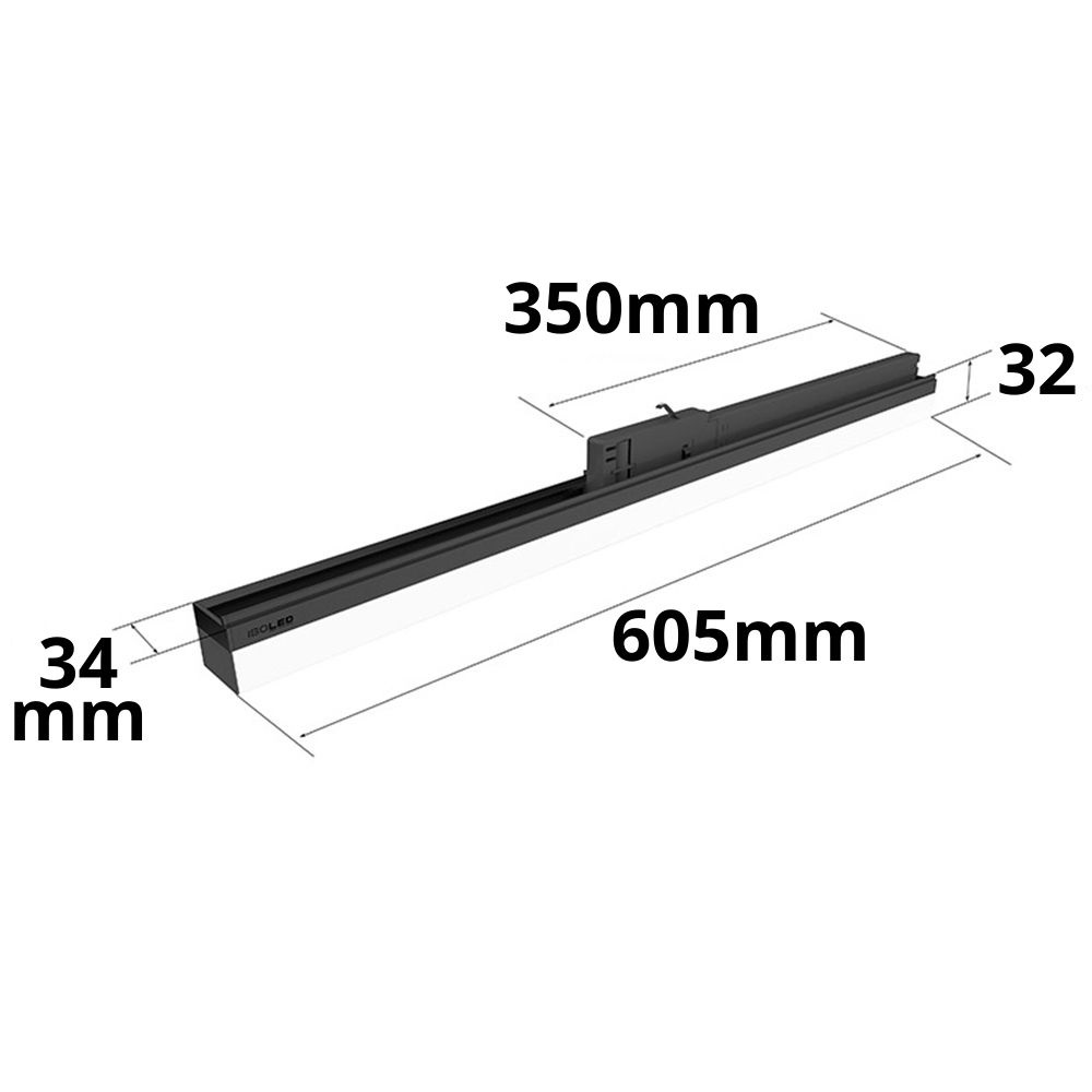 ISOLED 3-Phasen Linearleuchte 600mm 20W 110° schwarz matt 4000K