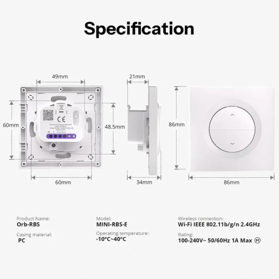 Sonoff Fusion Serie Orb-RBS Matter WiFi Intelligenter Rollladen-Wandschalter MINI-RBS-E