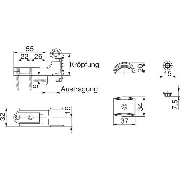 Maco #56921 Rustico Ladeninnenöffner-Kurzband BLR Größe 1 verstellbar schwarz