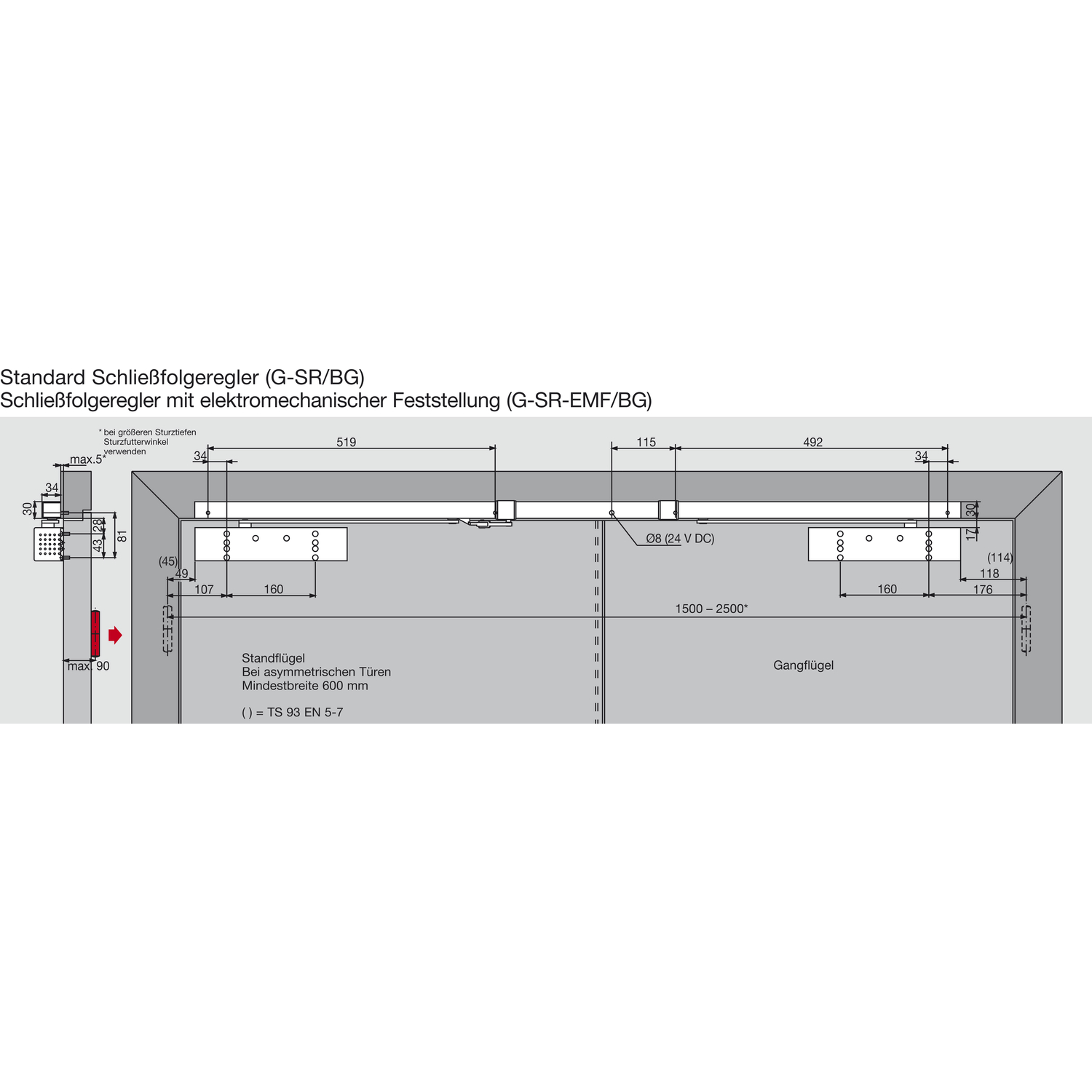 dormakaba Türschließer TS 93 G GSR/EMF2-BG-V,EN 2-5, Gleitschiene, silber