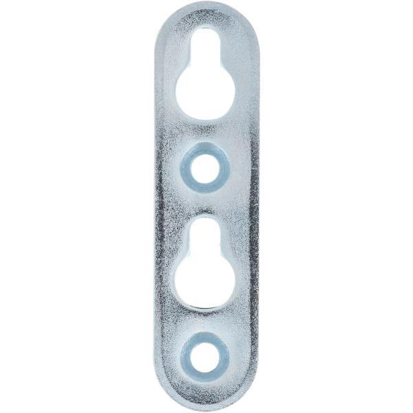 Linsen-Bettbeschlagplatte, 70 x 18 x 3 mm, 2 Schlüssellöcher, Stahl verzinkt Linsen-Bettbeschlagplatte, 70 x 18 x 3 mm, 2 Schlüssellöcher, Stahl verzinkt