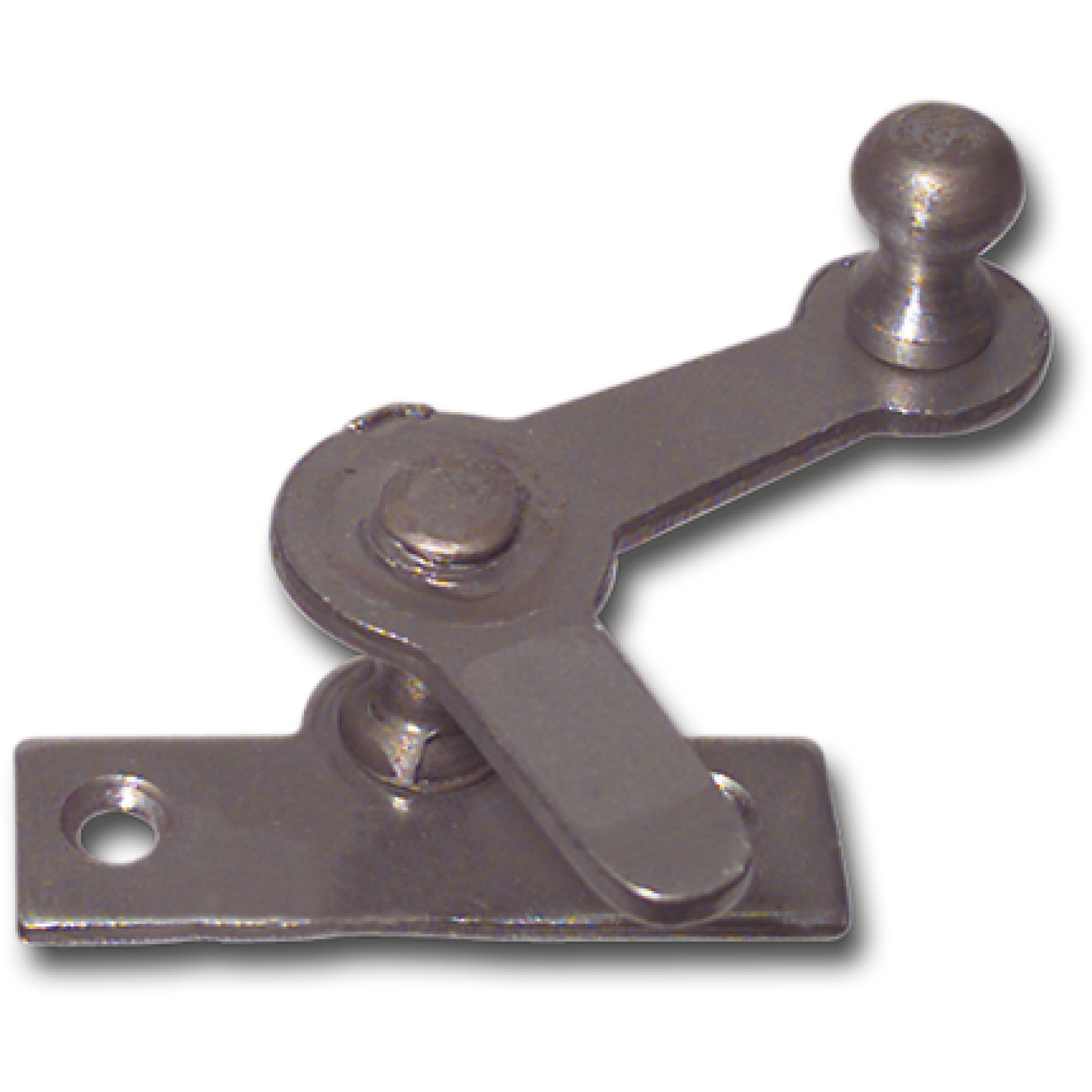 Zungenreiber mit Eisenknopf auf eckiger, austr. Platte, Stahl blank,15 mm links