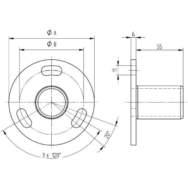 croso Einpressflansch für Rohr ø 42,4 x 2,0 mm, Platten ø 100 mm,Edelstahl V2A