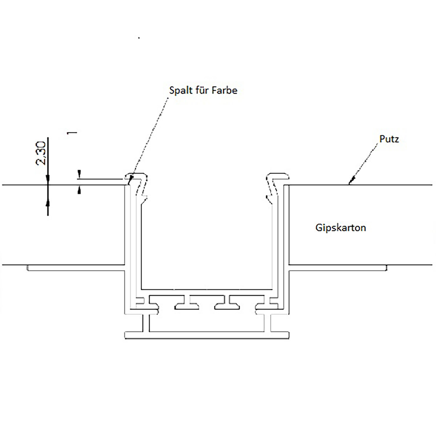 ISOLED Installationskanal für Einbauprofile WING L: 200cm für 12,5mm Rigips-Platten