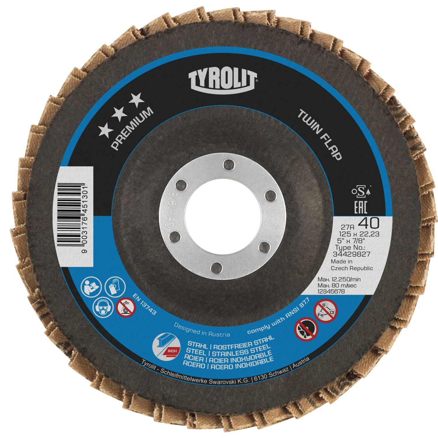 Tyrolit Schleiflamellenteller TwinFlap Premium*** gekröpft Ø 125 mm K60 27A