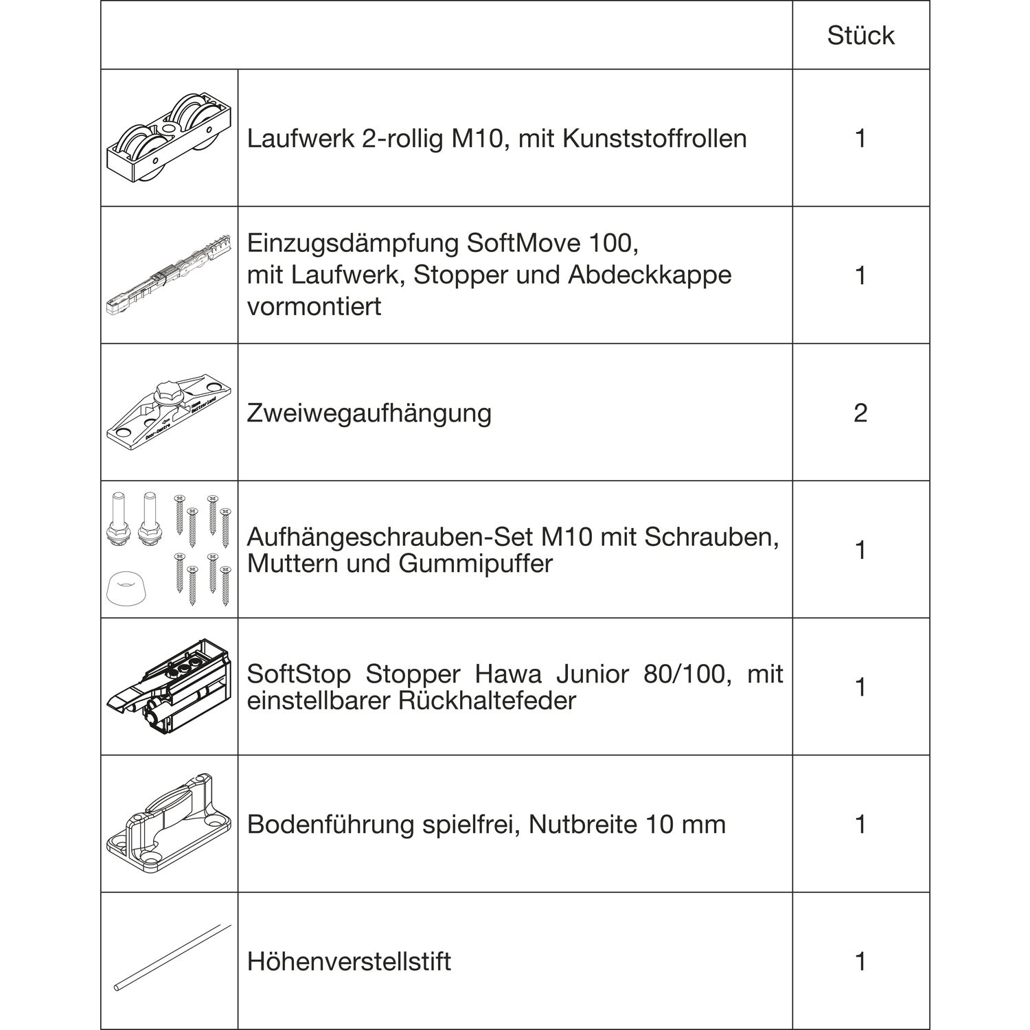 HAWA Junior 100/Z Beschlagset Holz SoftStop SoftMove (30242)