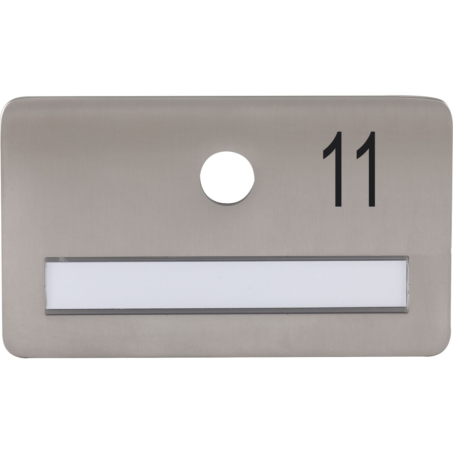 SOLIDO Namensschild ohne Spion, Bohrung ø 14, Edelstahl satiniert, Gravur Nr. 11