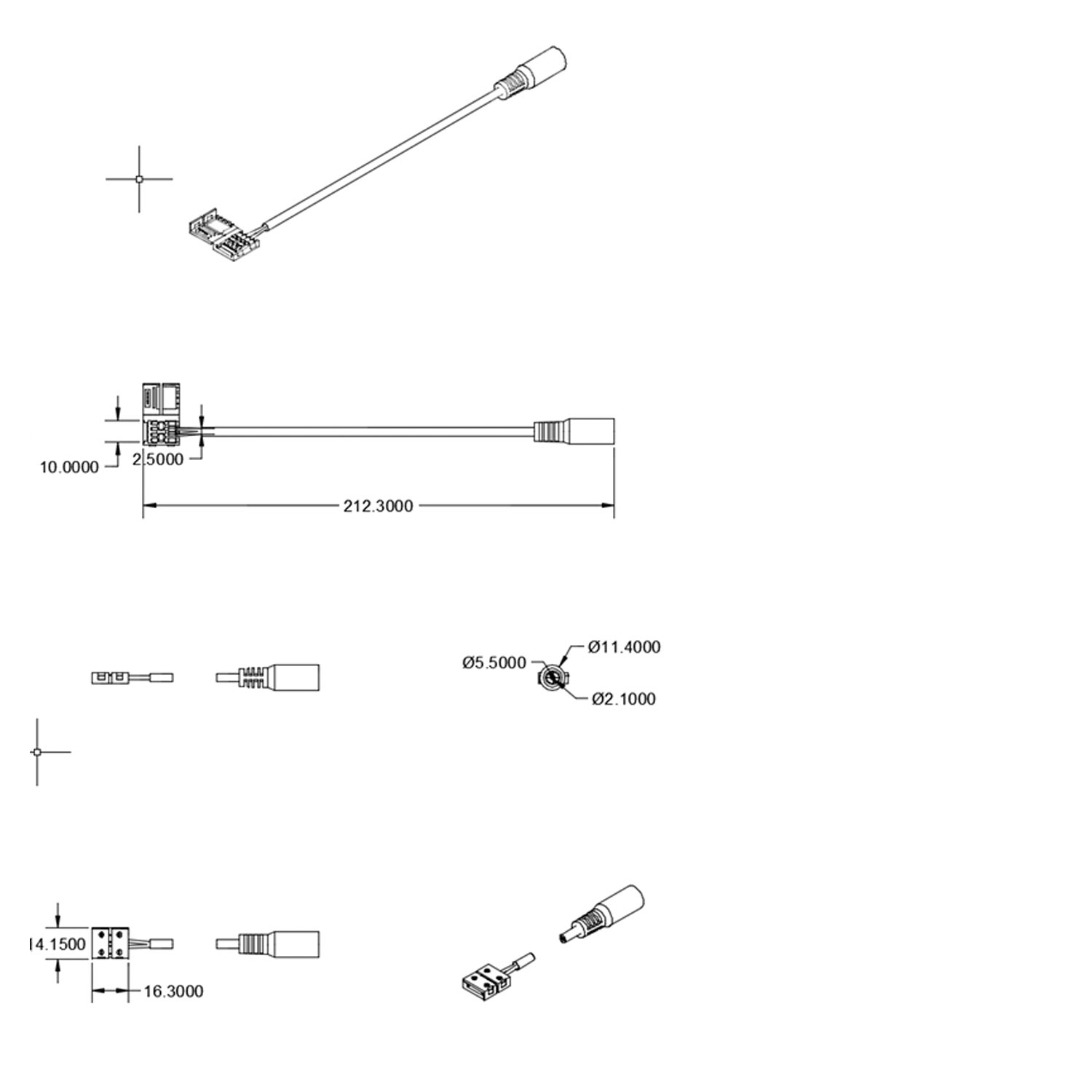 ISOLED Clip-Rundstecker-Anschluss (max. 5A) für 2-pol. IP20 Flexstripes Breite 10mm Pitch-Abstand >1
