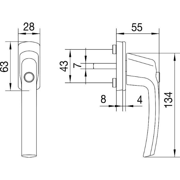 Maco #55513 Fenstergriff HARMONY Sperrknopf und 45° Rasterung Vierkant 7x35 silber eloxiert