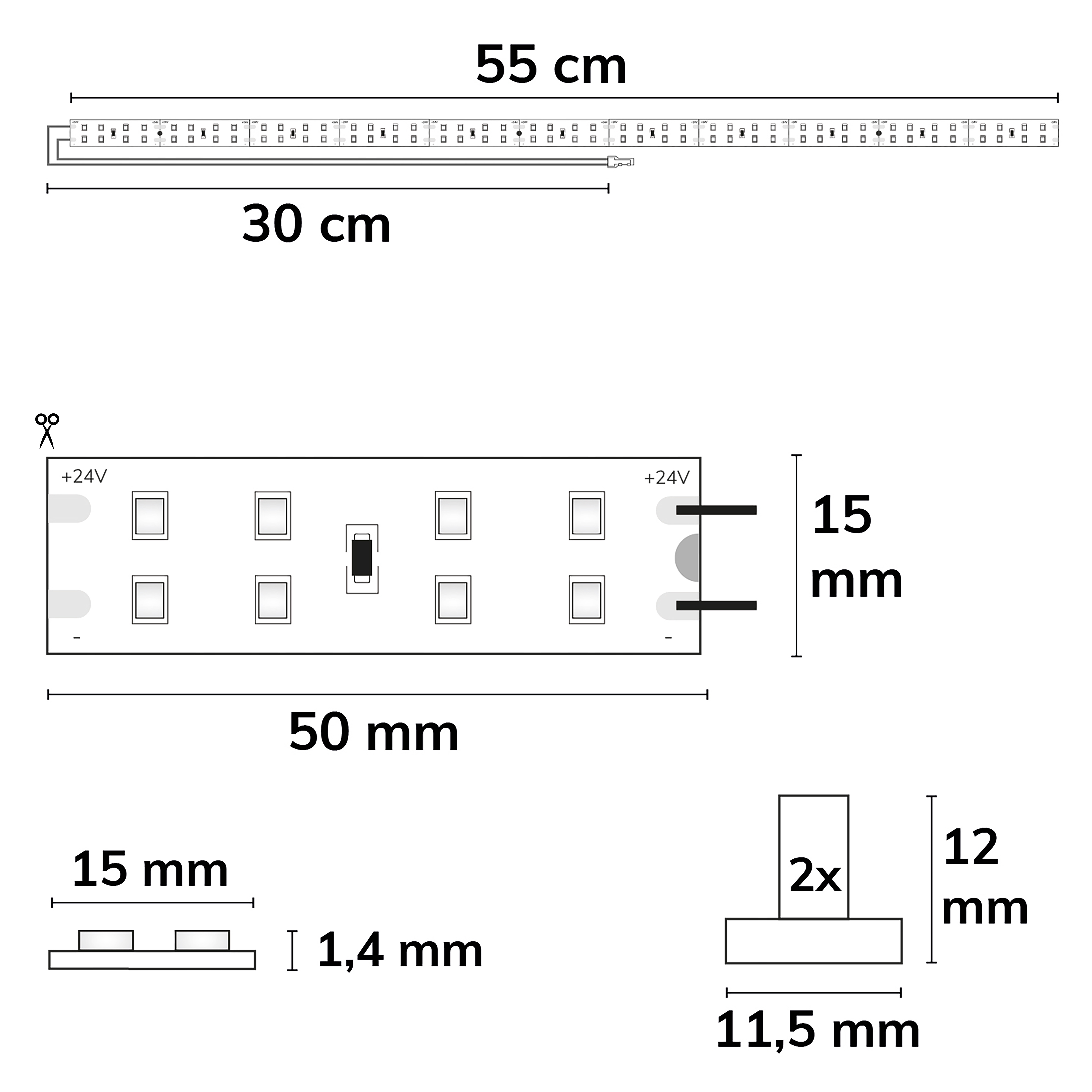 ISOLED LED T5/T8 Umrüstplatine 865 55cm MiniAMP 88 LED 24V 9W 170 lm/W kaltweiß dimmbar