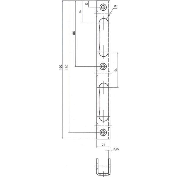 dormakaba Schließblech U-Form mit PVC-Einlage 190x20x0.75mm rund verzinkt silber