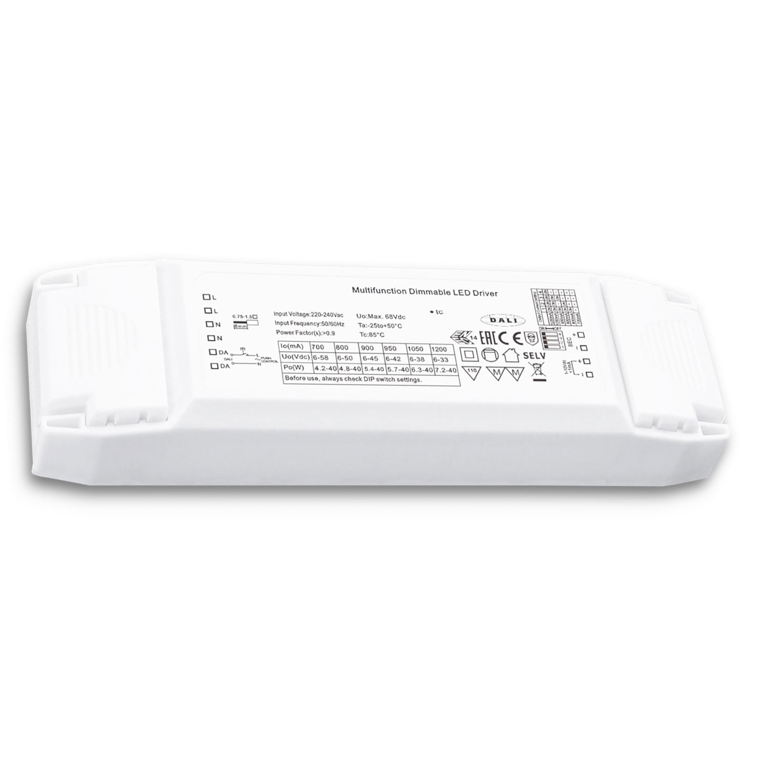 ISOLED LED Konstantstrom Trafo 700/800/900/950/1050/1200mA 40W Push/1-10V/DALI dimmbar SELV