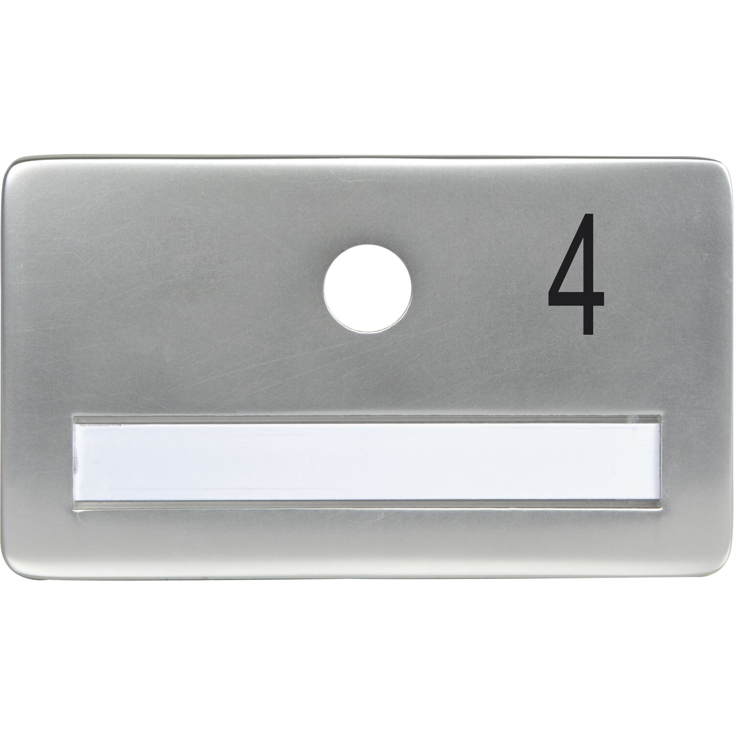 SOLIDO Namensschild ohne Spion, Bohrung ø 14, Alu silber eloxiert, Gravur Nr. 4