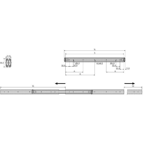 Accuride 3630 Kugelkäfigführung, Vollauszug 40 kg, SL 700mm, Stahl verzinkt