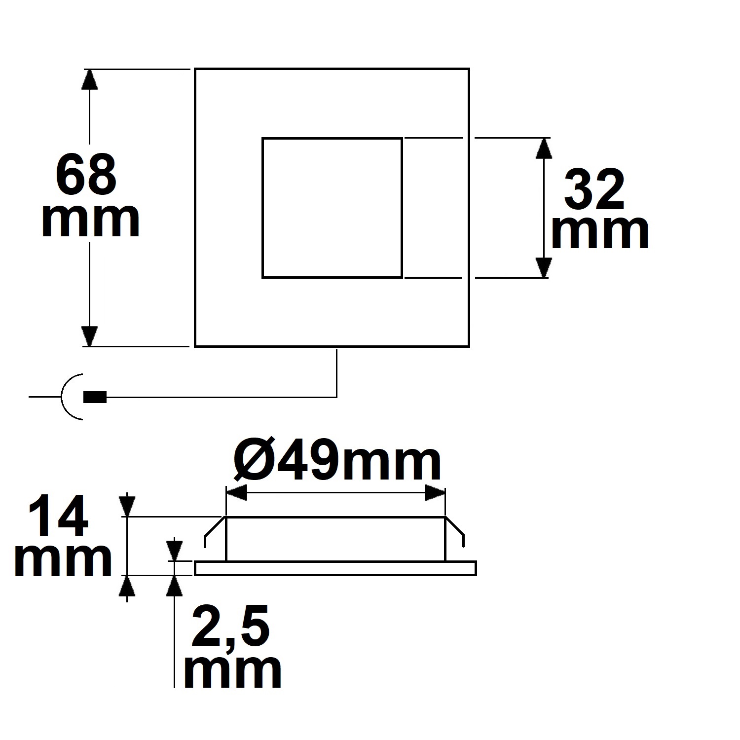 ISOLED LED Möbeleinbaustrahler MiniAMP ALU gebürstet eckig 3W 120°,12V DC warmweiß 3000K dimmbar