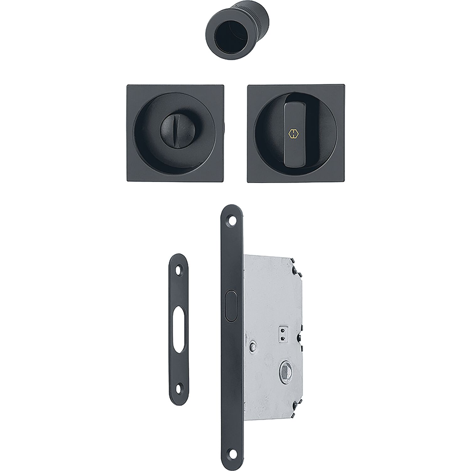 HOPPE Schiebetürmuschel Set 4921 - WC mit Schloss, eckig, schwarz matt