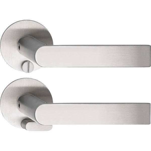 SOLIDO Solo Drückergarnitur DOVER - Flachrosette rund, WC, Notöffner, Edelstahl