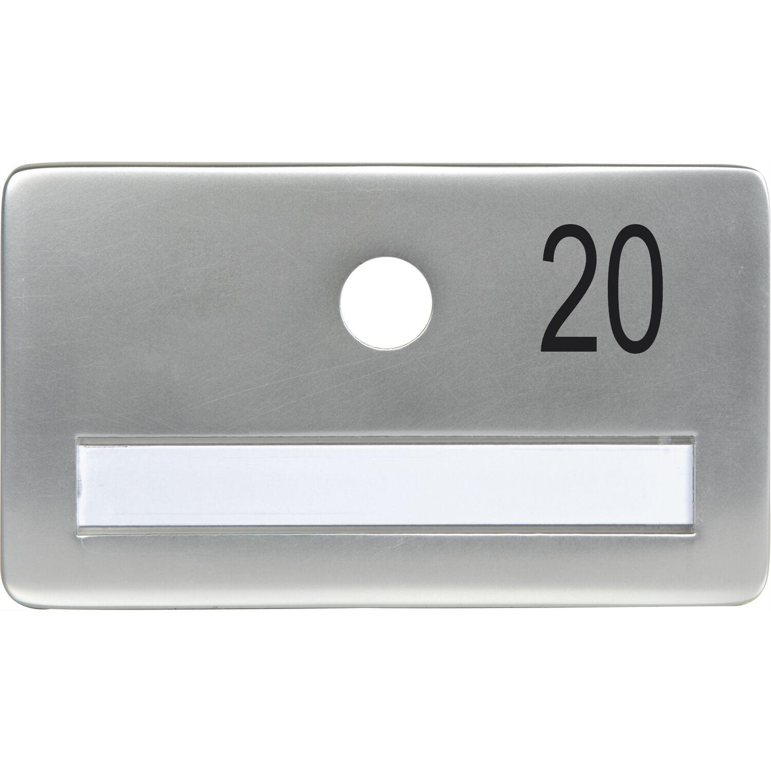 SOLIDO Namensschild ohne Spion, Bohrung ø 14, Alu silber eloxiert, Gravur Nr. 20
