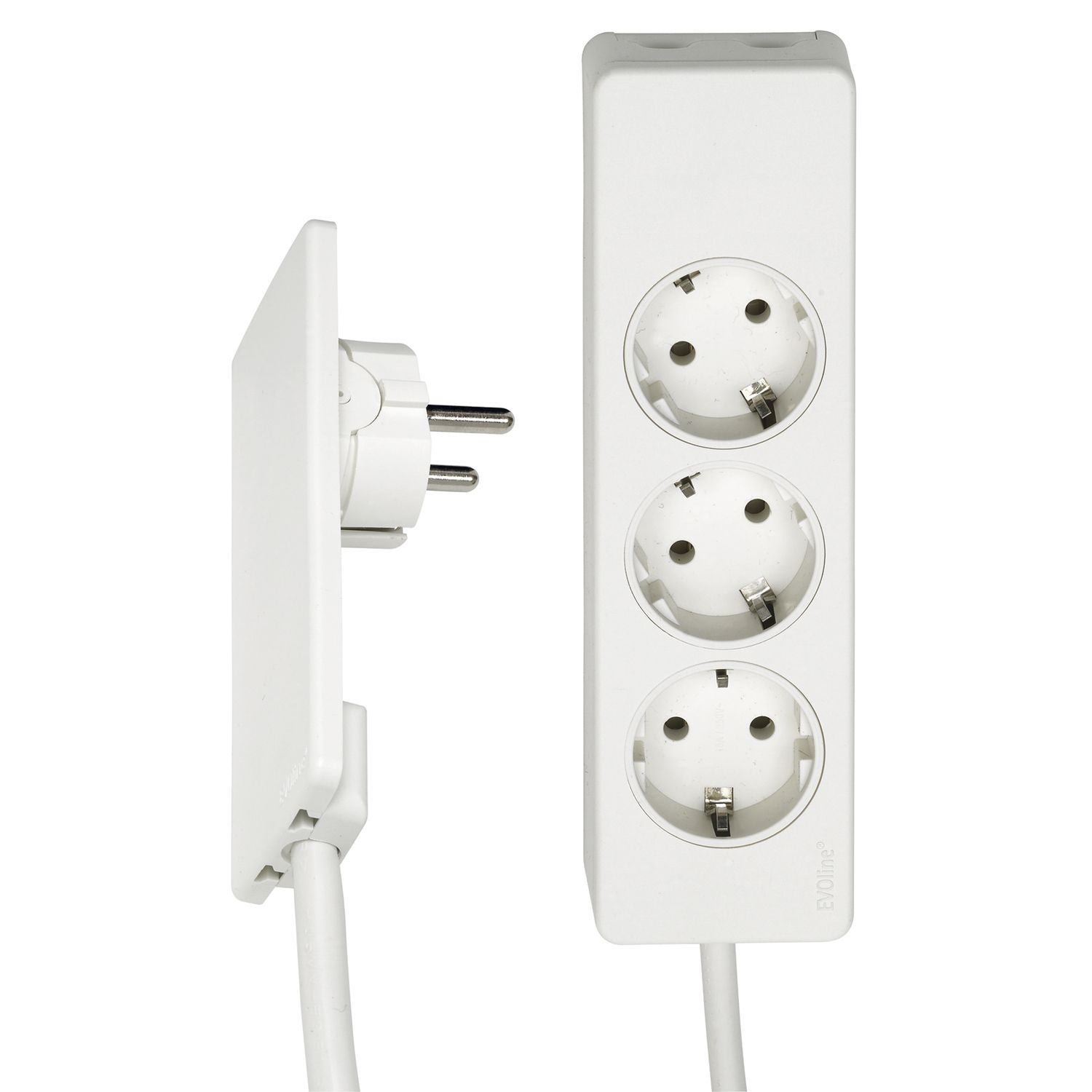 EVOline Plug-Verlängerungsleitung 1,5 m mit 3-fach Verteiler, Kunststoff weiß