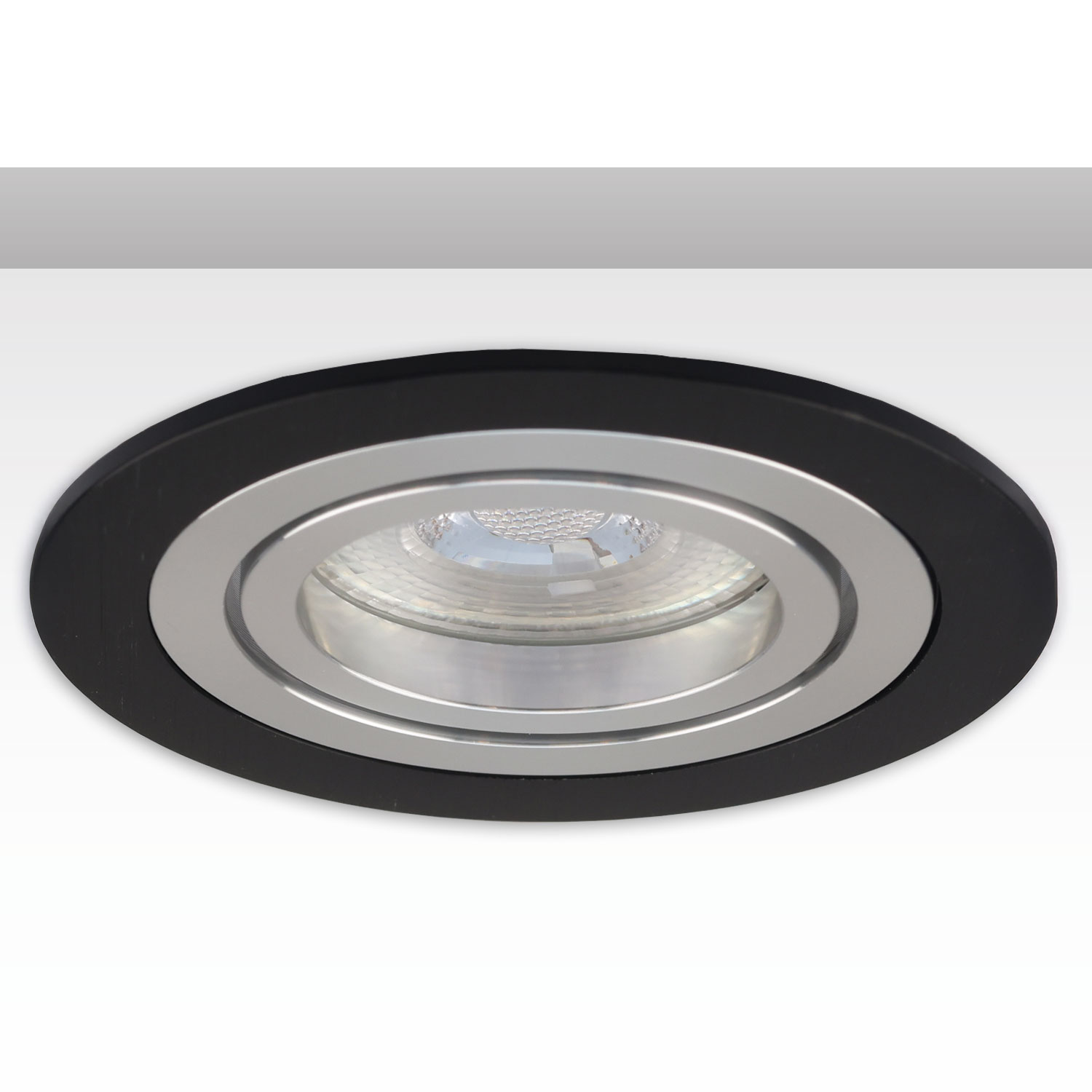 ISOLED Einbaurahmen rund Loch 80mm schwarz + Alu gebürstet für GU10/MR16 Spots