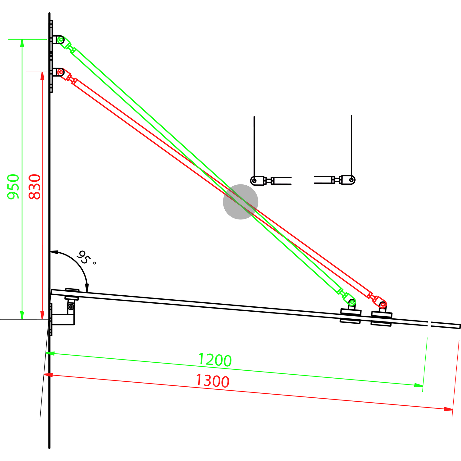Längle Glasvordachachsen GLVS II, Glastiefe 1300 mm, Edelstahl