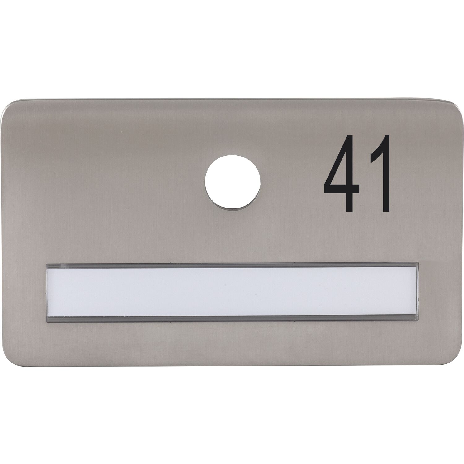 SOLIDO Namensschild ohne Spion, Bohrung ø 14, Edelstahl satiniert, Gravur Nr. 41