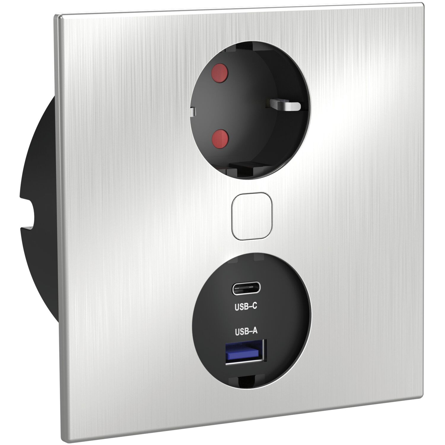 Einbausteckdose Duplex-Q, 1 Stk. Schukosteckdose, + USB-Charger, Edelstahl