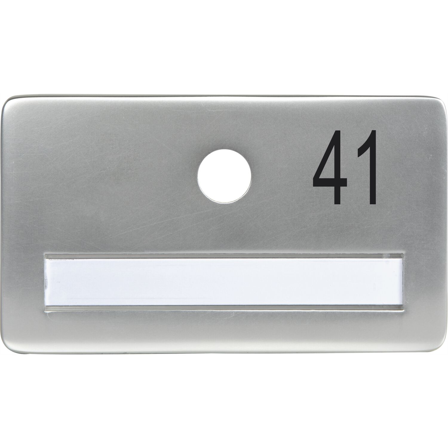 SOLIDO Namensschild ohne Spion, Bohrung ø 14, Alu silber eloxiert, Gravur Nr. 41