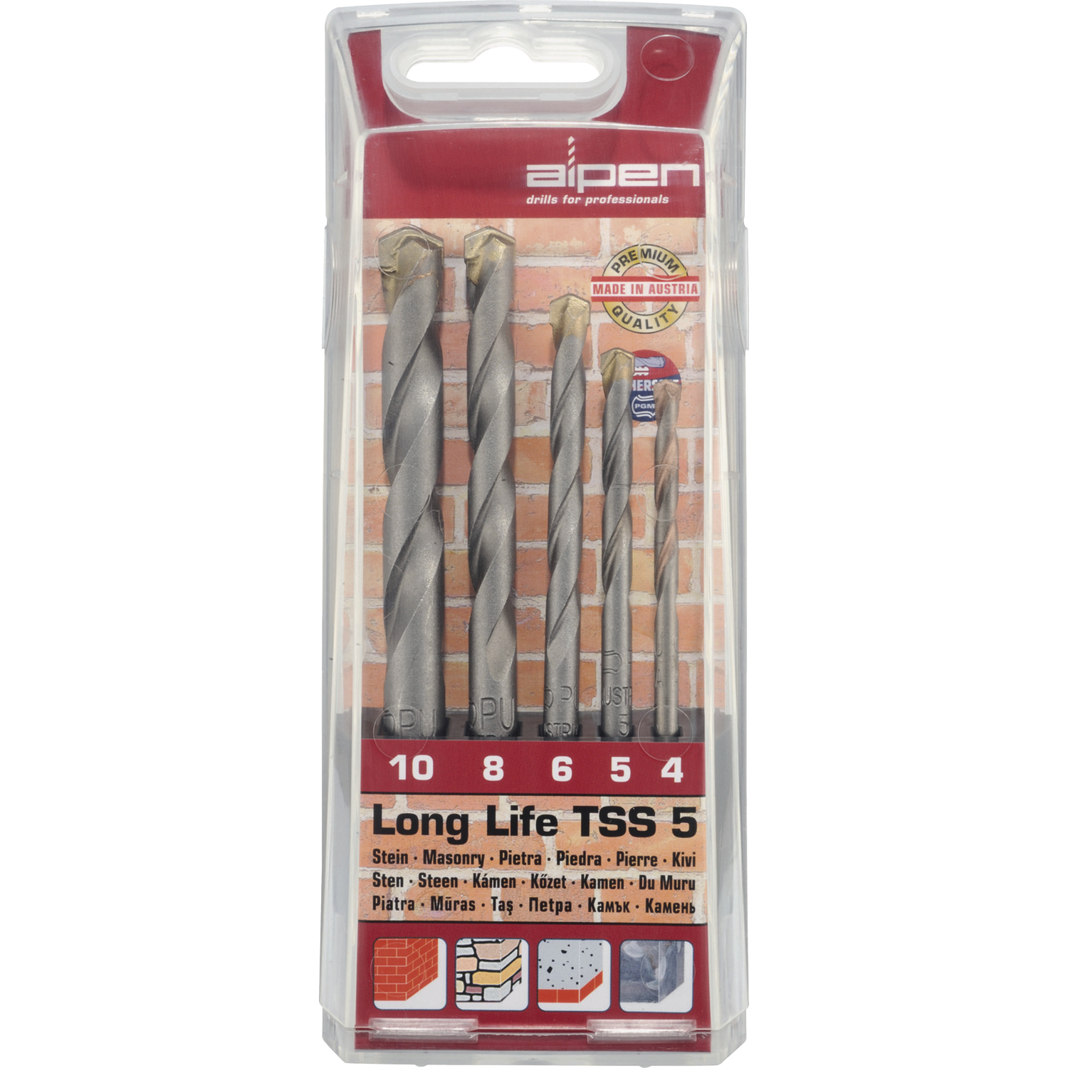 Alpen HM-Steinbohrer-Satz Long Life Bohrer ø 4-10 mm 5-teilig
