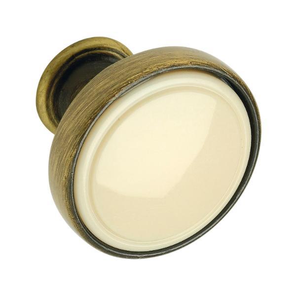 SIRO Knopf Anaheim 2 ø 23 mm,Tiefe 24 mm, ZN/Kunststoff altmessing brüniert/beige