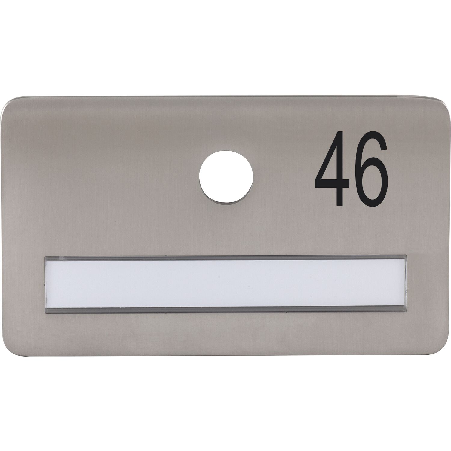SOLIDO Namensschild ohne Spion, Bohrung ø 14, Edelstahl satiniert, Gravur Nr. 46