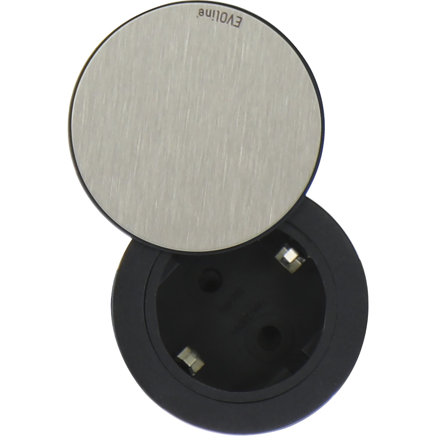 EVOline One Steckdose mit Drehdeckel schwarz/Edelstahl