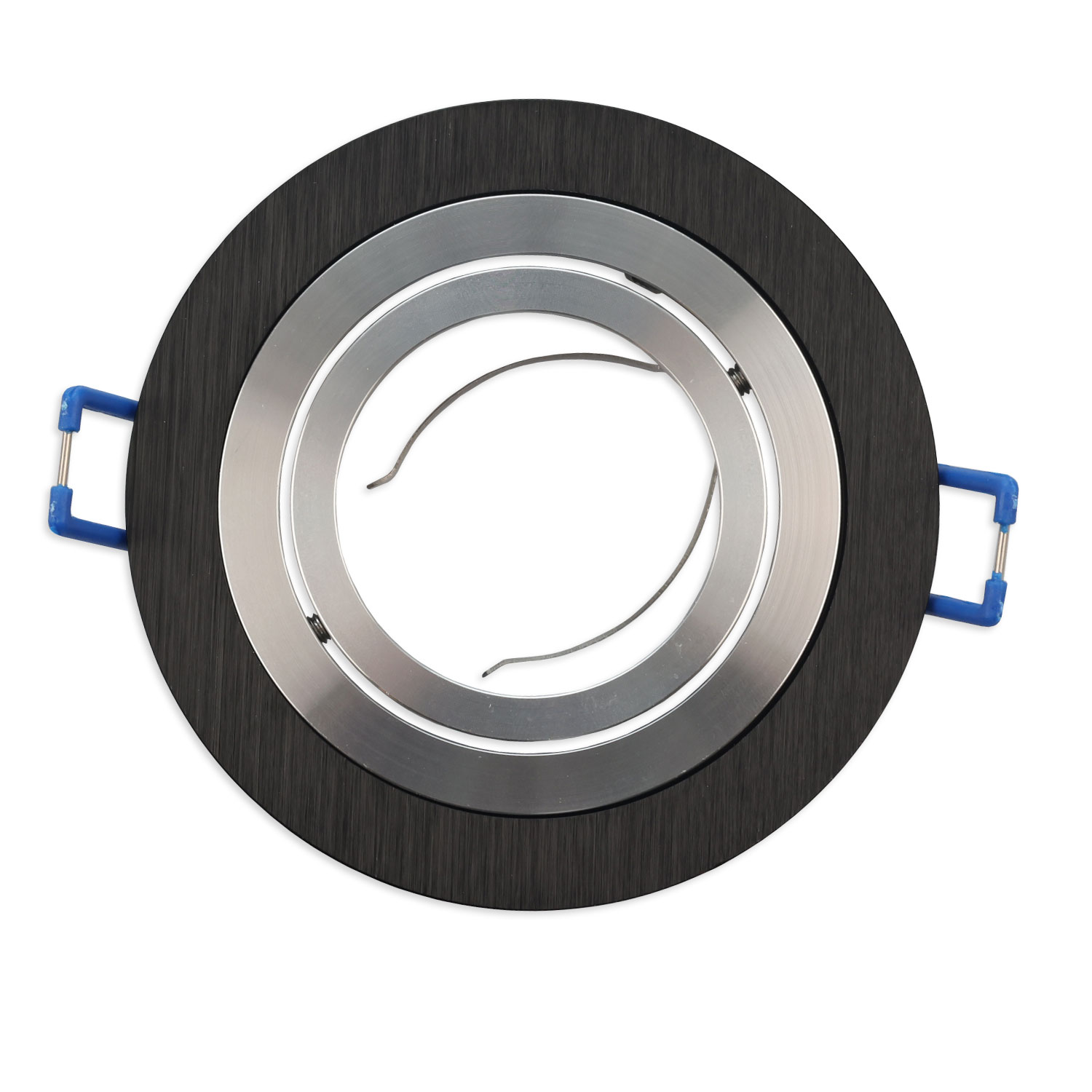 ISOLED Einbaurahmen rund Loch 80mm schwarz + Alu gebürstet für GU10/MR16 Spots