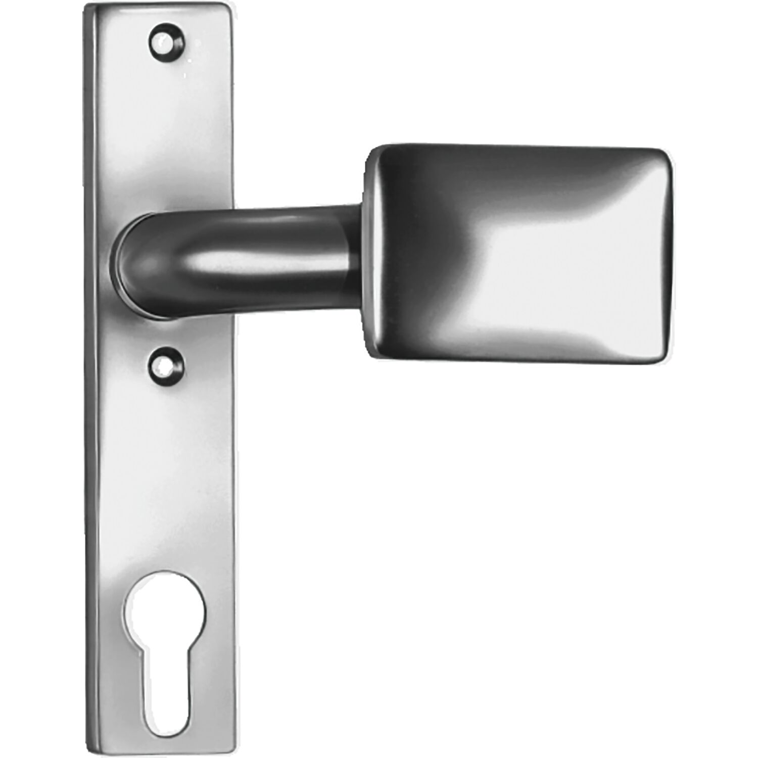 AMF Knopfkurzschild 486Z gekröpft, fest,156x32x7 mm, Knopf 65x44 mm,silber elox. AMF Knopfkurzschild 486Z gekröpft, drehbar,156x32x7mm,Knopf 65x44mm,silber elox.