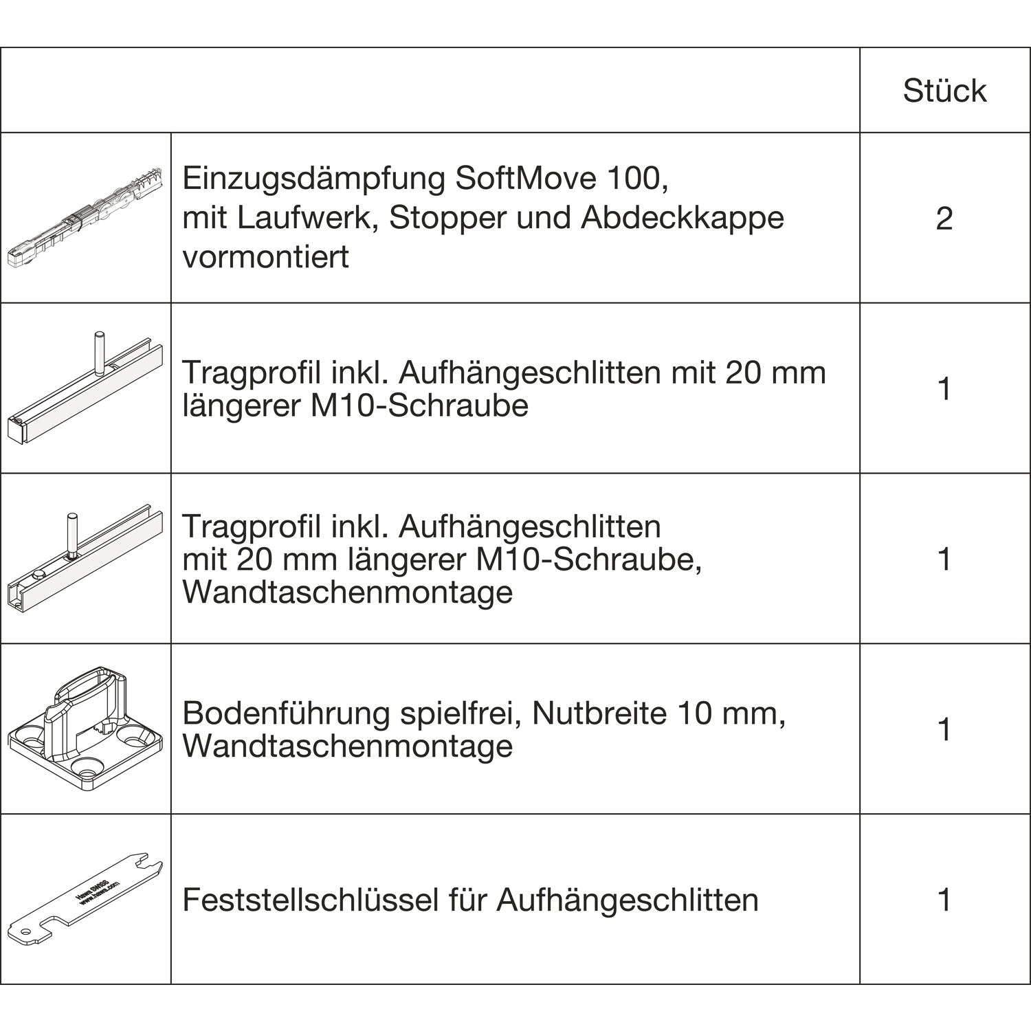 HAWA Junior 100/B-Pocket Beschlagset Holz SoftMove +20 mm (30266)