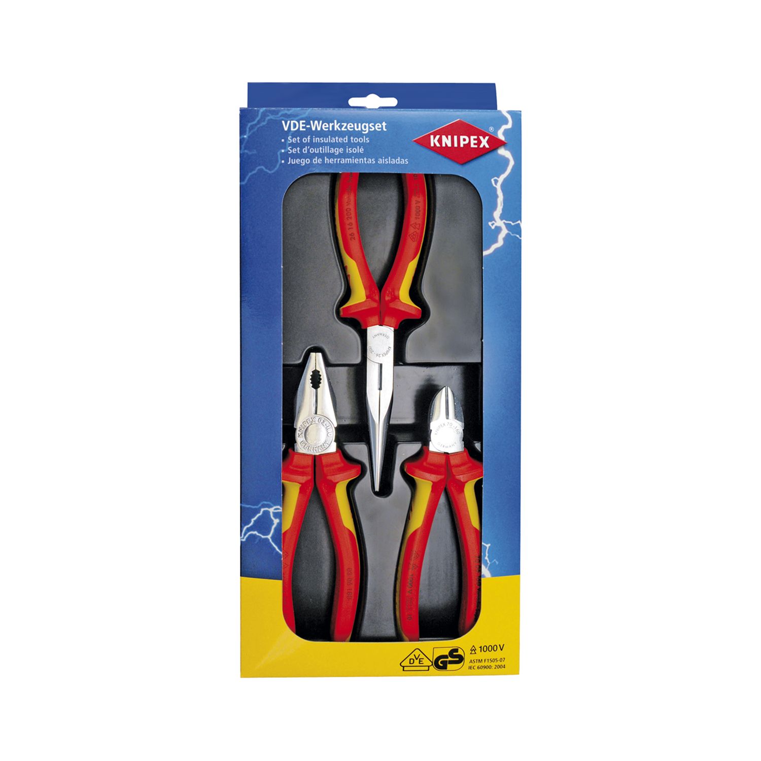 Knipex Zangen-Set VDE Elektro-Paket 3-tlg.Kombi-Flachrundzange, Seitenschneider