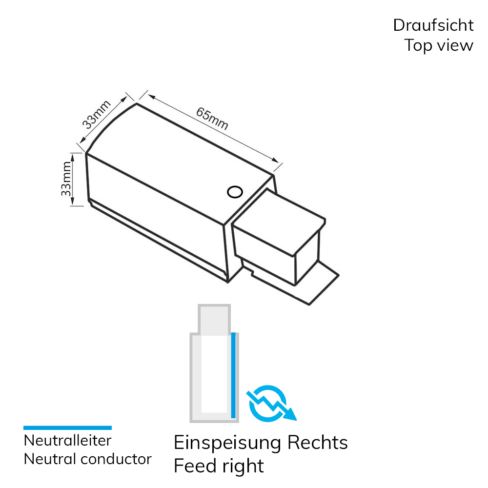 ISOLED 3-Phasen S1 Seiten-Einspeisung N-Leiter rechts Schutzleiter links schwarz