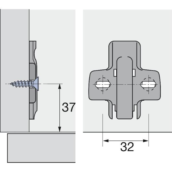 Hettich Kreuzmontageplatte mit Langloch Schrauben Distanz 1.5mm