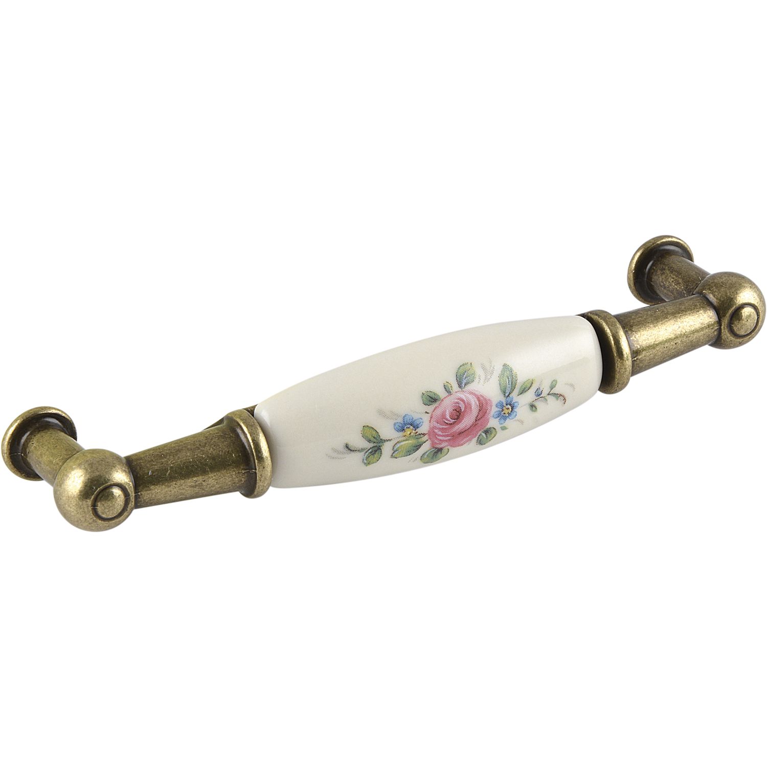 Schörghofer Griff Rose Breite 107mm Porzellanzink elfenbein/altvermessingt