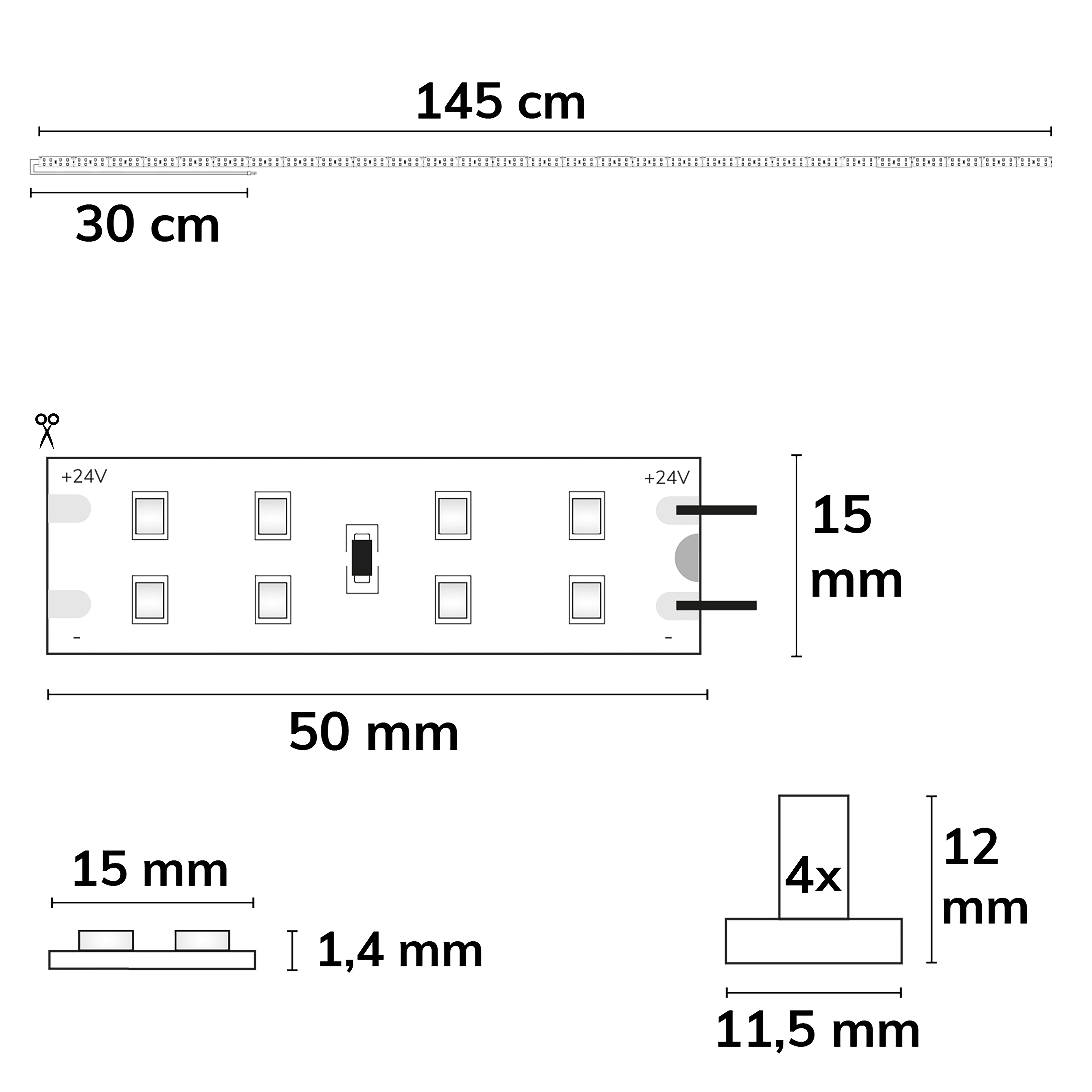 ISOLED LED T5/T8 Umrüstplatine 865 145cm MiniAMP 232 LED 24V 24W 170 lm/W kaltweiß dimmbar