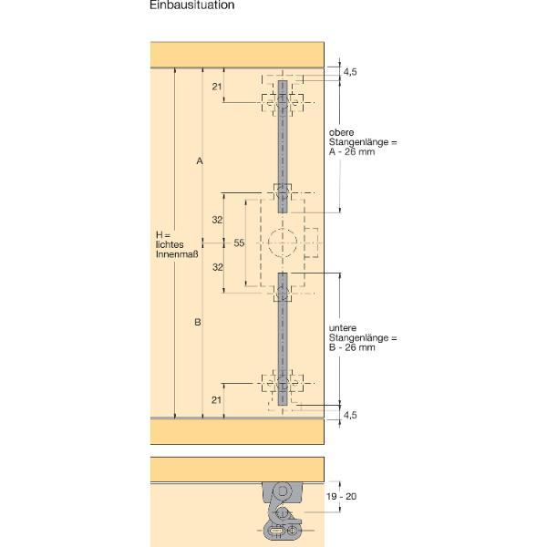 Hettich Prestige 2000 Zylinder-Drehstangenschloss Z23 Set Dornmaß 25 L20 vernickelt