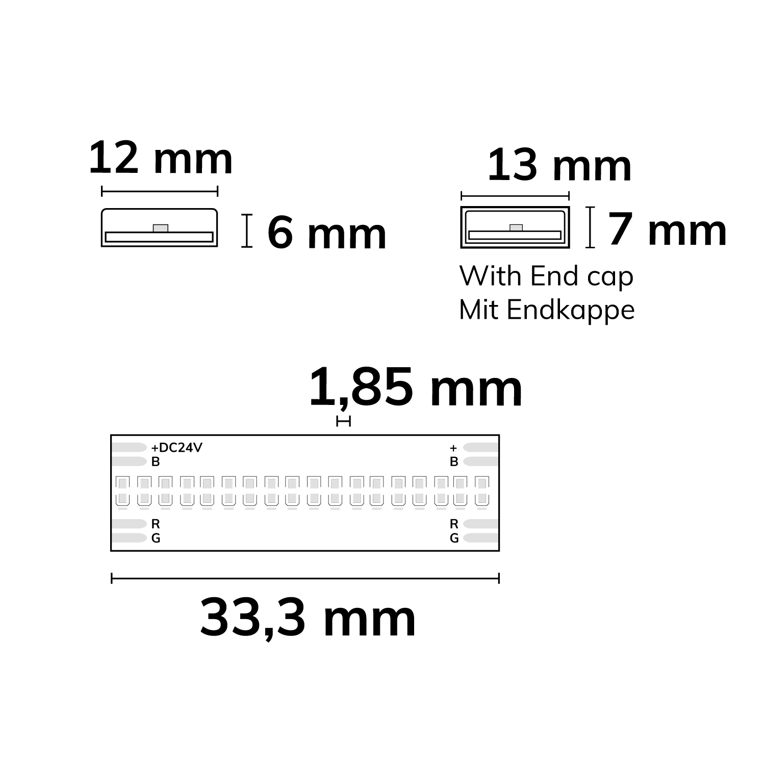 ISOLED LED HT RGB COB Flexband für bis zu 100°C Umgebungstemp. 24V DC 14,4 W IP68 5m Rll 540 LED/m