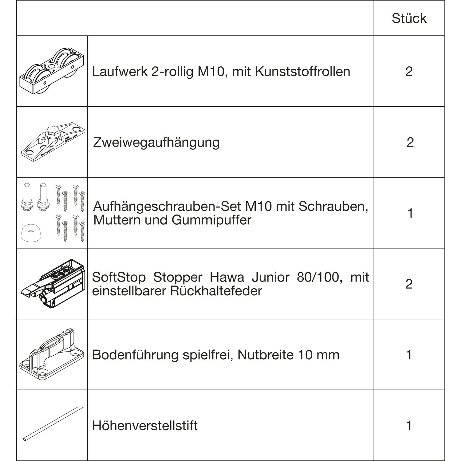 HAWA Junior 100/Z Beschlagset Holz SoftStop (30237)