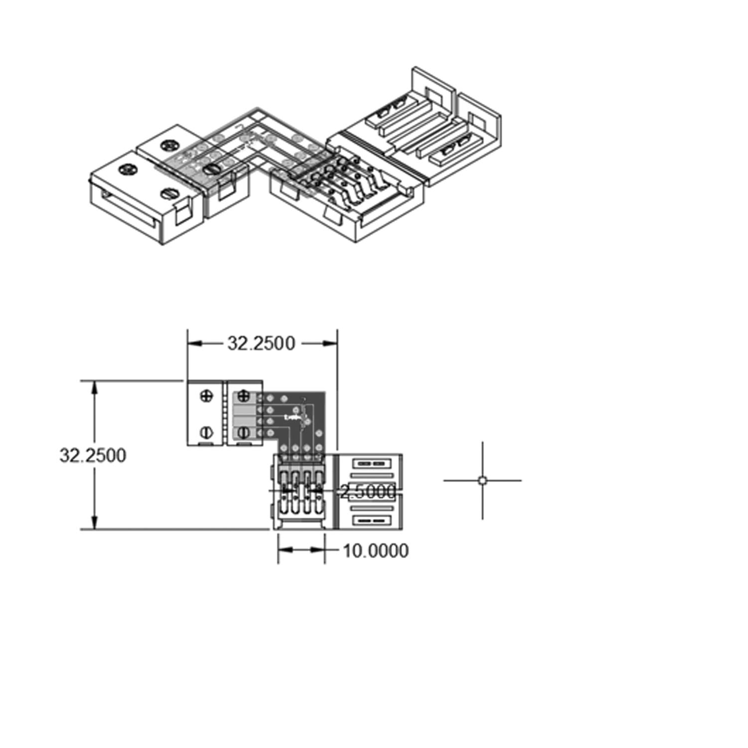 ISOLED Clip-Eck-Verbinder (max. 5A) C1-410 für 4-pol. IP20 Flexstripes mit Breite 10mm Pitch >12mm