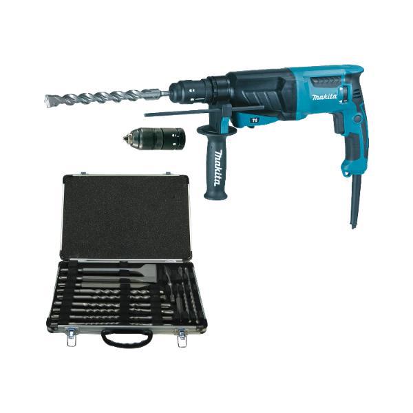 Makita Bohrhammer HR2630TX 800 Watt SDS Plus+17 tlg. Bohr-u. Meißelkassette