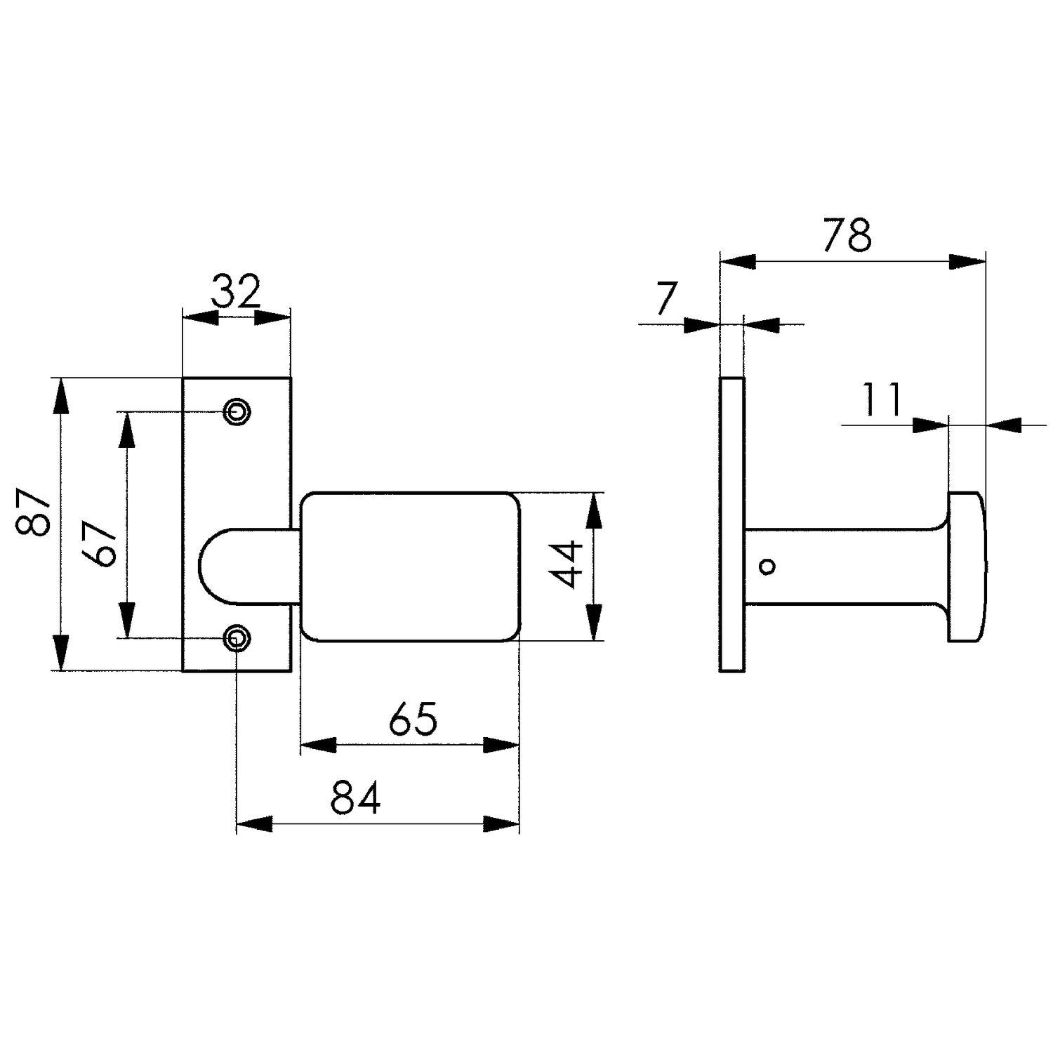 AMF Knopfkurzschild 485 gekröpft, drehbar, 87x32x7mm,Knopf 65x44mm,silber elox.