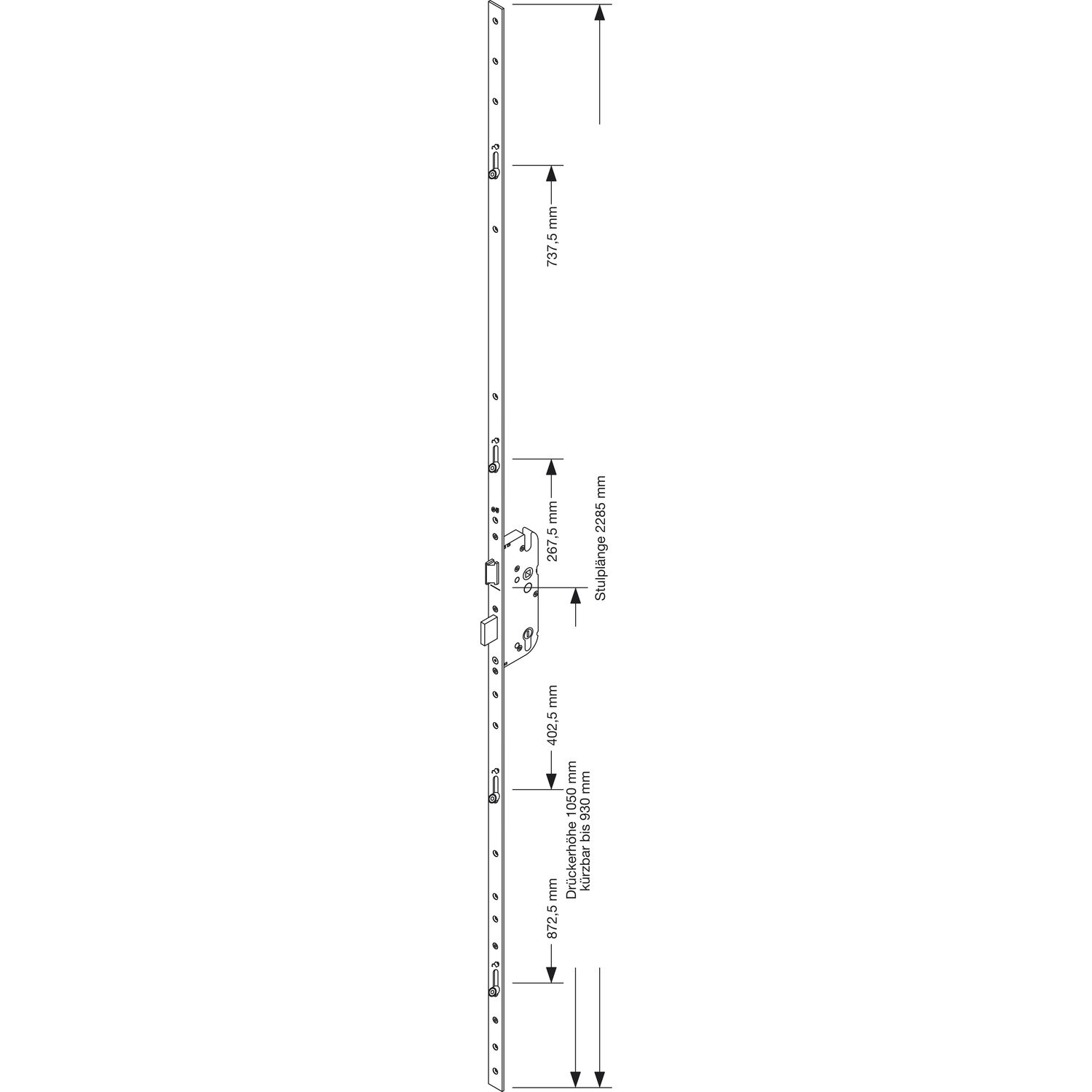 GU MFV-Schloss Secury R4, DM 80 mm, Stulp 2285 x 20 x 3 mm eckig, silberfärbig
