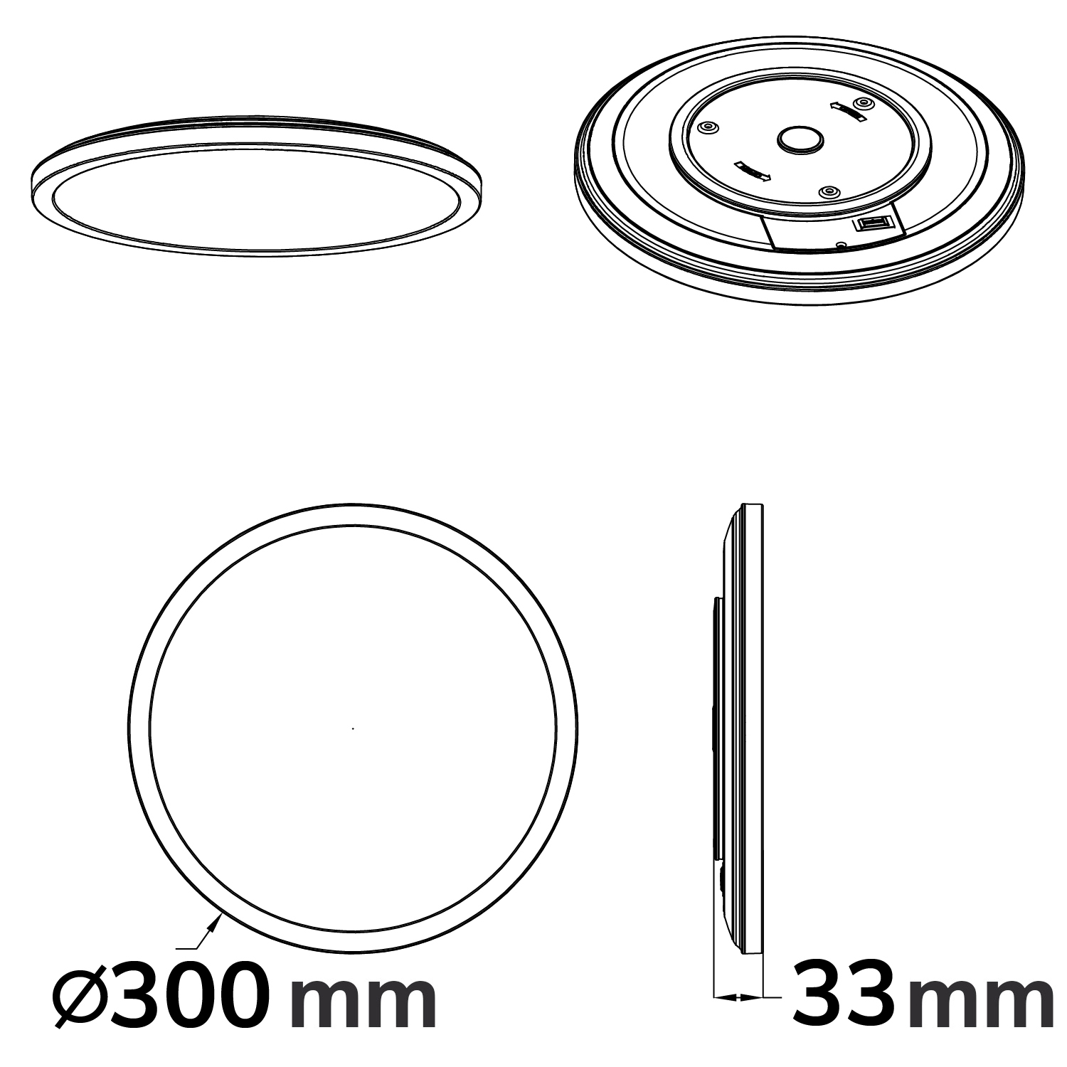 ISOLED LED Deckenleuchte Slim300 PRO 18W schwarz rund IP44 DN300 3000|4000|5000K Up&Down